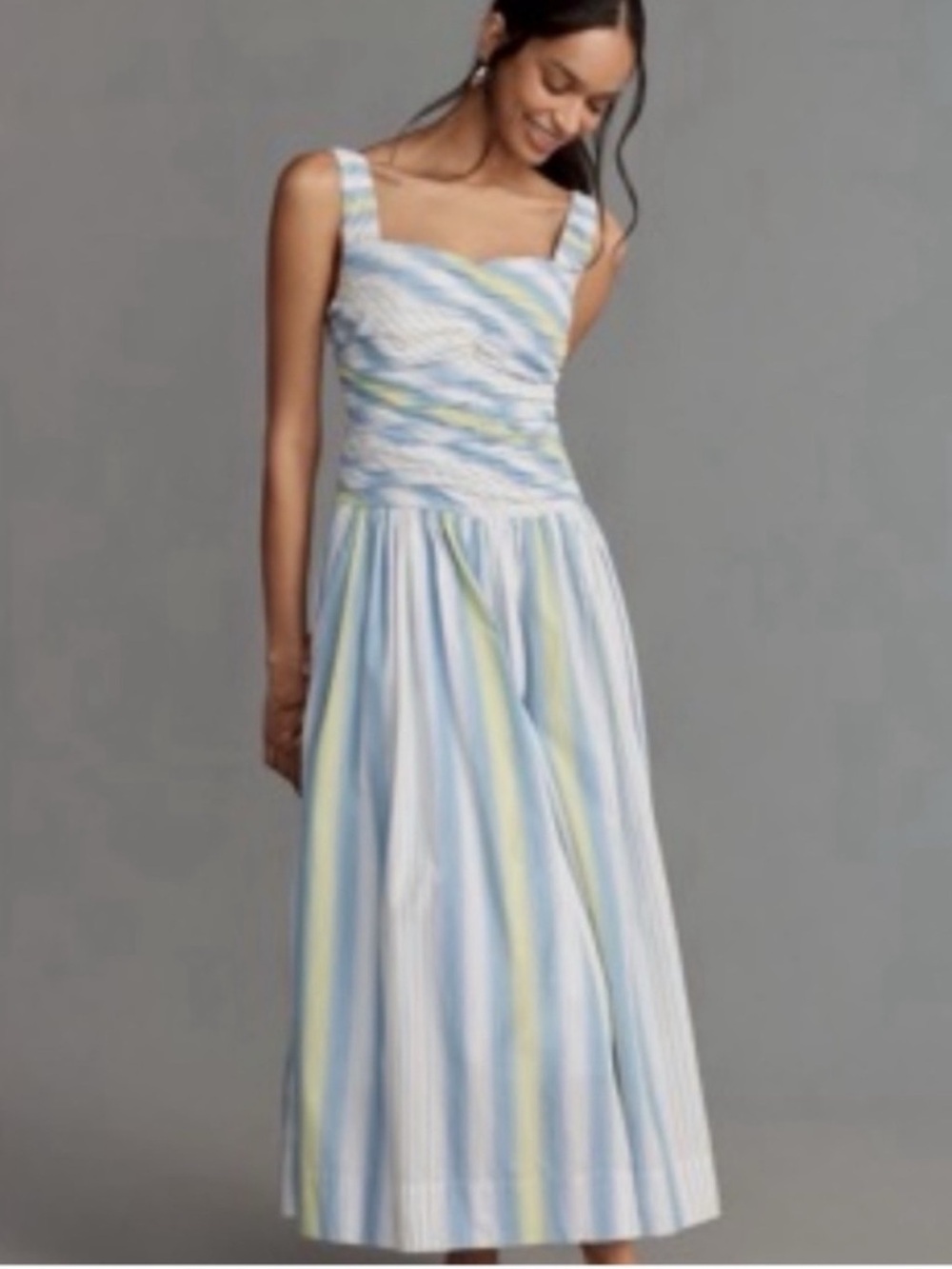 NWT Anthropologie Square-Neck Drop-Waist Cotton Summer Spring Maxi Dress